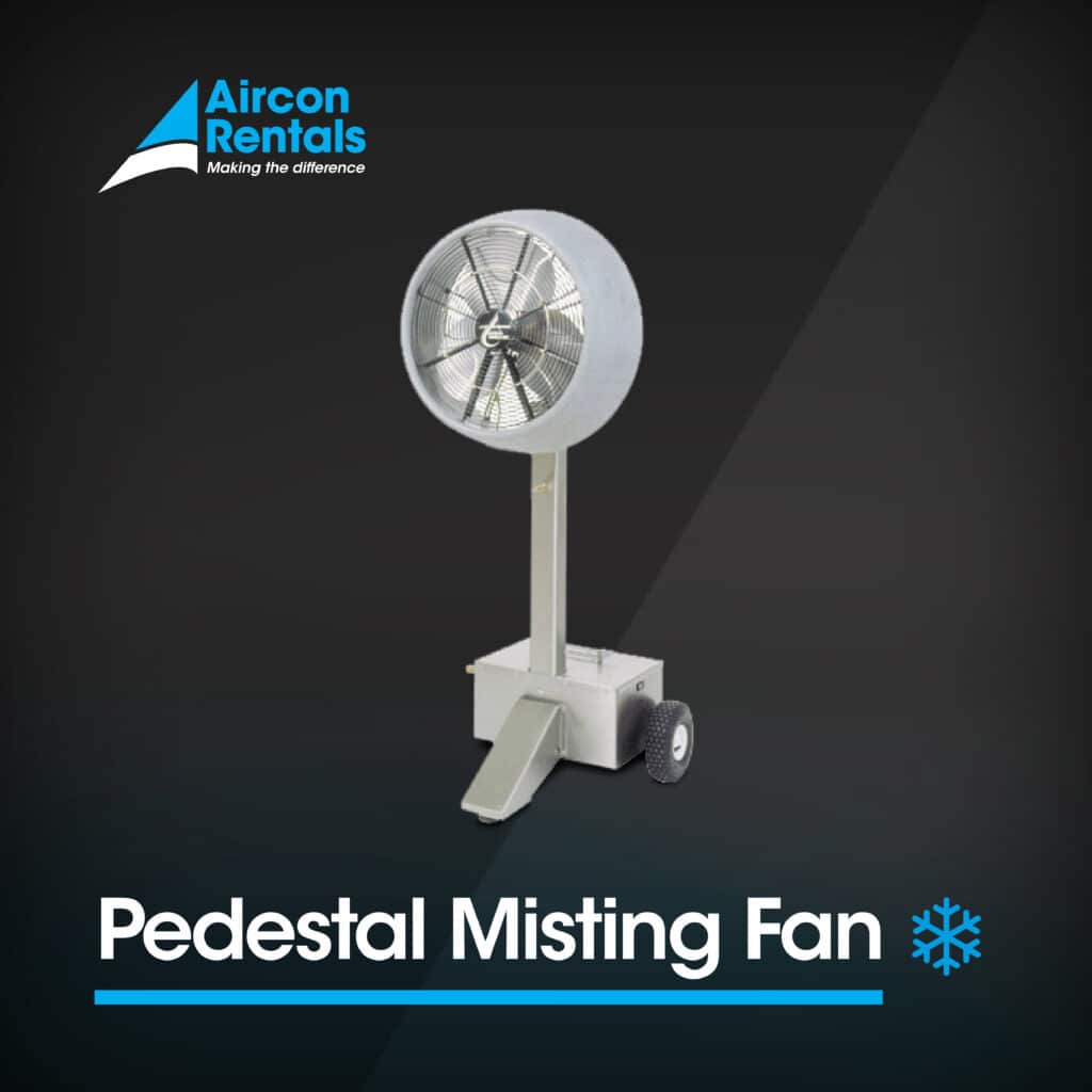 Aircon Rentals Misting Fan Rental. Misting fans cool down the crowds.