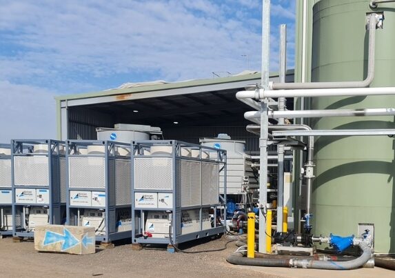 Temporary chiller units installed at a winery for fermentation cooling and crush season capacity