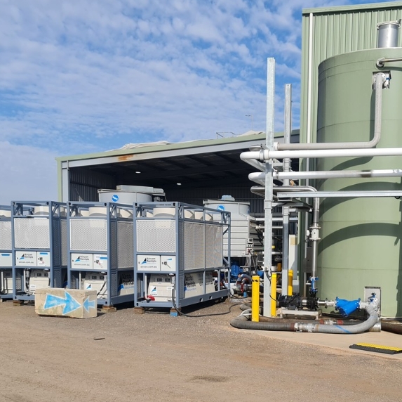 Temporary chiller units installed at a winery for fermentation cooling and crush season capacity