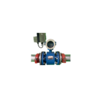 electromagnetic flow meter display and sensor close up for flow measurement
