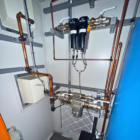 Medical air system filtration units and pipework for clean compressed air supply